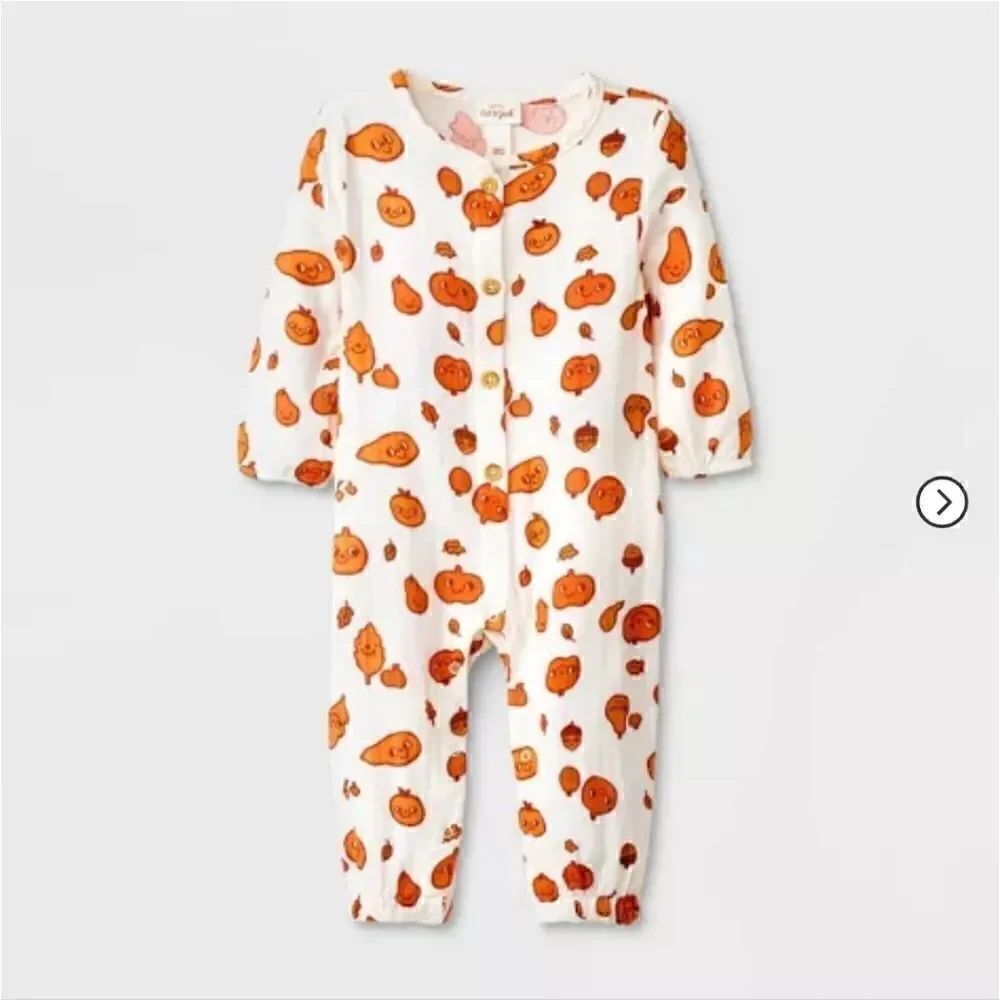 NWT Baby Unisex Fall Thanksgiving Halloween Long sleeve Gauze Romper